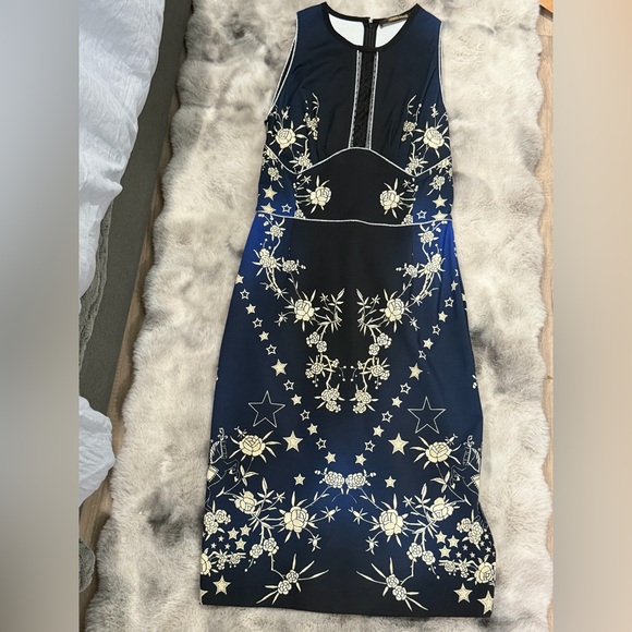 Roberto Cavalli Midnight Blue Starry Floral Midi Dress - Picture 2 of 5